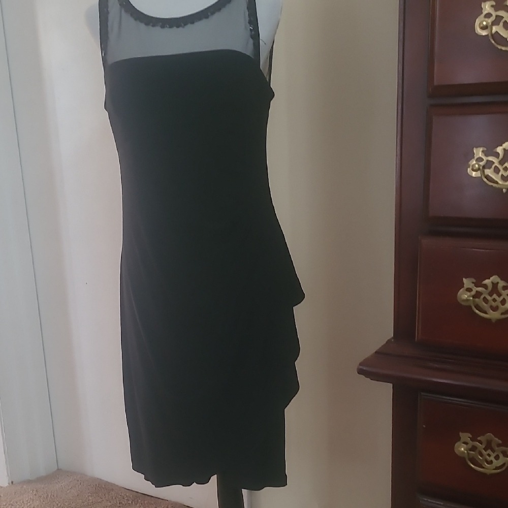 Black Rouched Dress By Scarlett Size 12. Holiday Party Dress.  Slimming